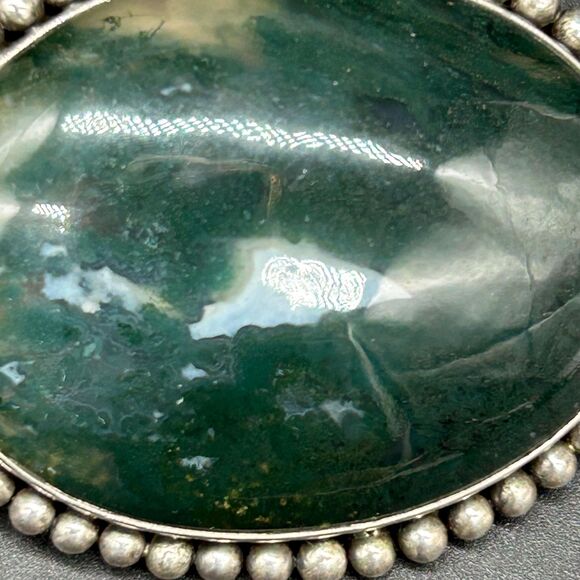 Moss Agate Moon Stone Green Brooch Pin Pendant 2.75” - Picture 1 of 7